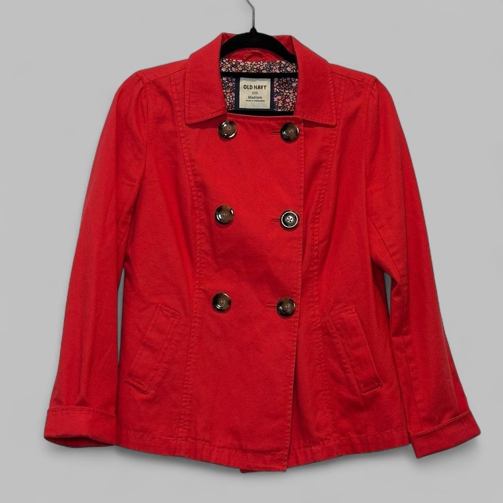 Old Navy Red Canvas Peacoat Classic Double-Breasted Design Sz Med